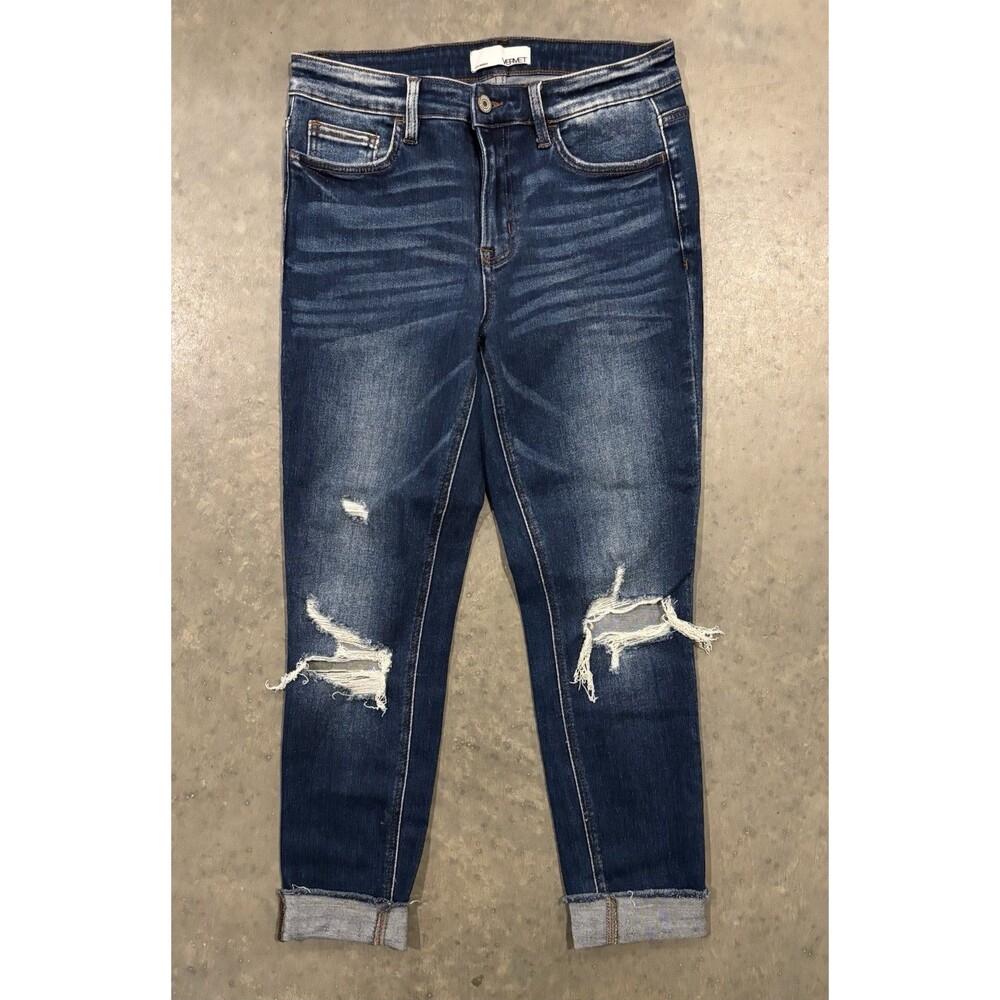 Vervet Blue Distressed Cropped Skinny Jeans Size 28 Medium Wash Frayed Hem Cuff